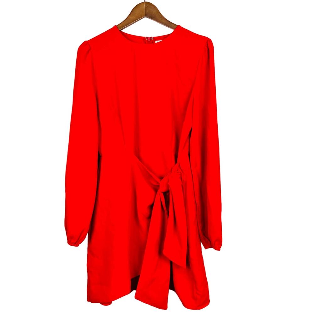 Impressions Bell Sleeve Wrap Dress Sheath Midi Red - L